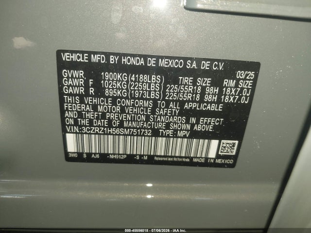 3CZRZ1H56SM751732 Honda Hr-v 2wd Sport