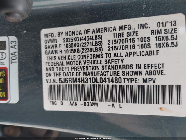 2013 Honda Cr-v Lx მანქანა იყიდება აუქციონზე, vin: 5J6RM4H31DL041480, აუქციონის ნომერი: 45556030