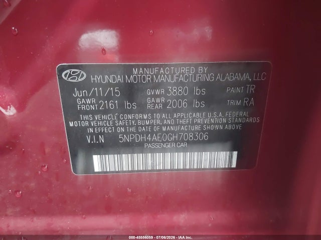 Aukcja sprzedaży 2016 Hyundai Elantra Se, vin: 5NPDH4AE0GH708306, numer aukcji: 45556059