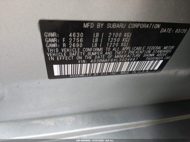 4S3BWAF6XL3024687 Subaru Legacy Sport