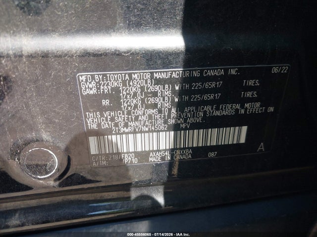 Продажа на аукционе авто 2022 Toyota Rav4 Hybrid Le, vin: 2T3MWRFV7NW145062, номер лота: 45556065