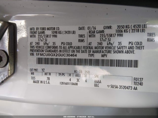 Ford ESCAPE SE 2016 1FMCU0GX2GUC30464 Image 9