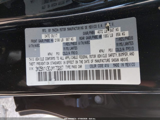 45556074 :رقم المزاد ، 3MZBN1V30JM173287 vin ، 2018 Mazda Mazda3 Touring مزاد بيع