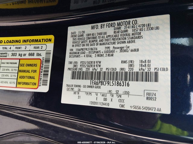 Ford Mustang Gt Fastback 2020 1FA6P8CF9L5186316 Image 9