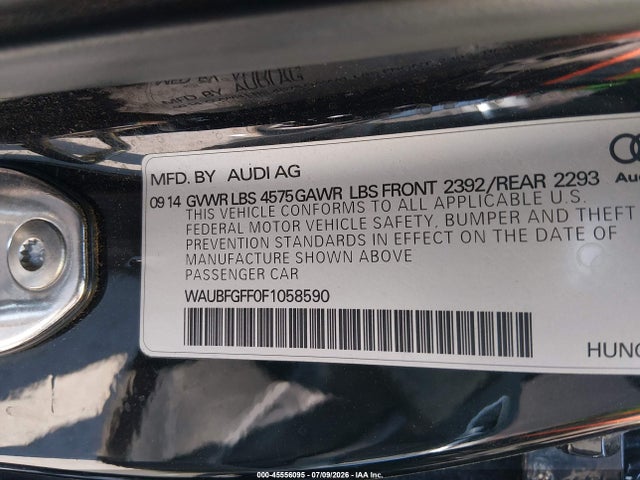 Продаж на аукціоні авто 2015 Audi A3 2.0t Premium, vin: WAUBFGFF0F1058590, номер лоту: 45556095
