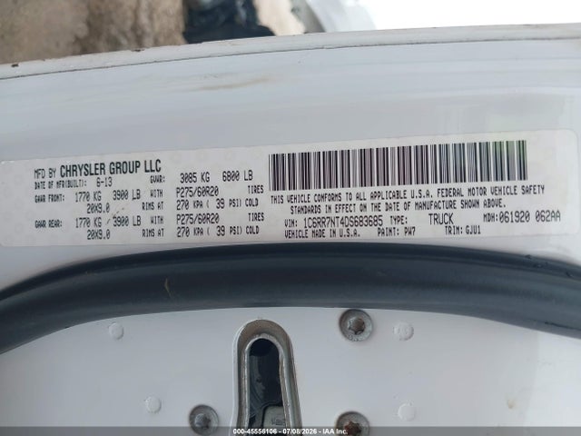 45556106 :رقم المزاد ، 1C6RR7NT4DS683685 vin ، 2013 Ram 1500 Laramie مزاد بيع
