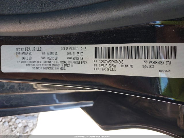 Auction sale of the 2015 Chrysler 200 Limited, vin: 1C3CCCAB2FN674642, lot number: 45556114