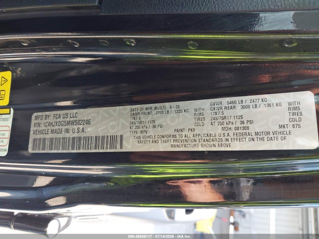 Продажа на аукционе авто 2021 Jeep Wrangler Unlimited Sport S 4x4, vin: 1C4HJXDG5MW502246, номер лота: 45556117