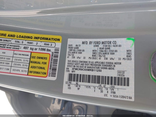 3FMCR9C65MRB11250 Ford Bronco Sport Outer Banks