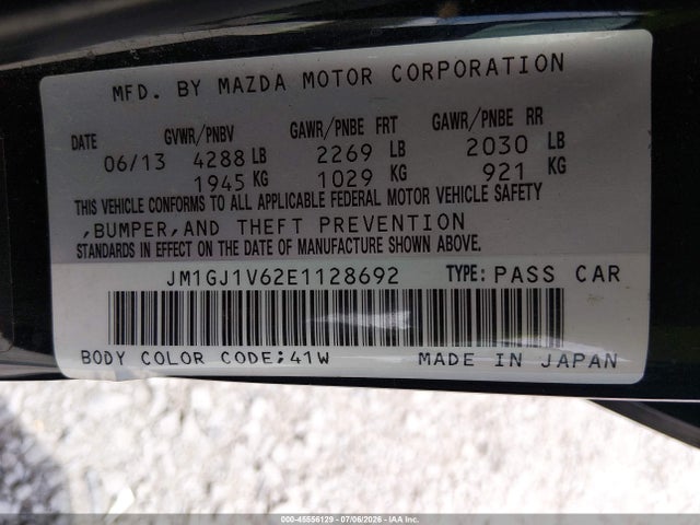 Продажа на аукционе авто 2014 Mazda Mazda6, vin: JM1GJ1V62E1128692, номер лота: 45556129