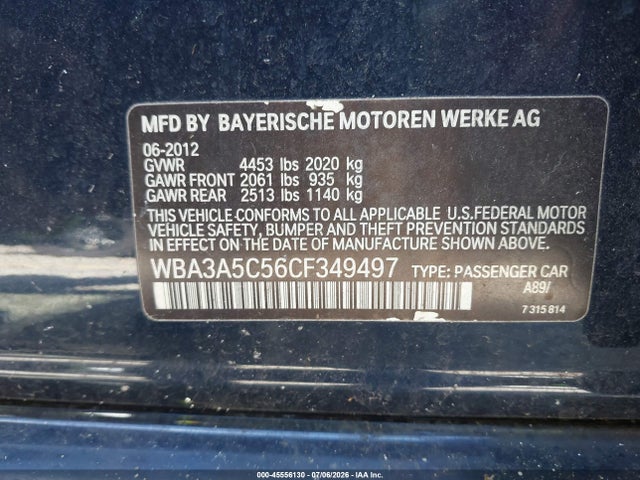 45556130 :رقم المزاد ، WBA3A5C56CF349497 vin ، 2012 Bmw 328i مزاد بيع