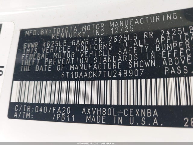 Toyota CAMRY LE 2026 4T1DAACK7TU249907 Image 9