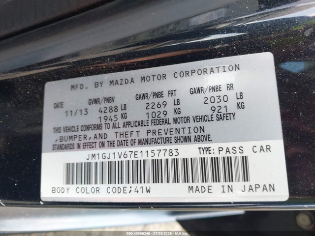 2014 Mazda Mazda6 I Touring მანქანა იყიდება აუქციონზე, vin: JM1GJ1V67E1157783, აუქციონის ნომერი: 45556246
