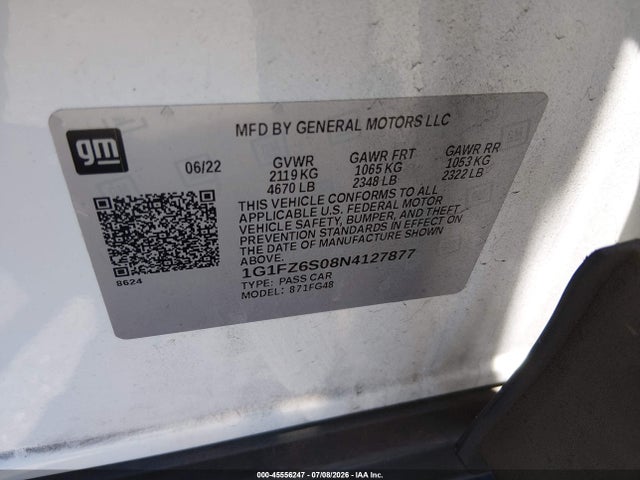 1G1FZ6S08N4127877 Chevrolet Bolt Euv Fwd Premier
