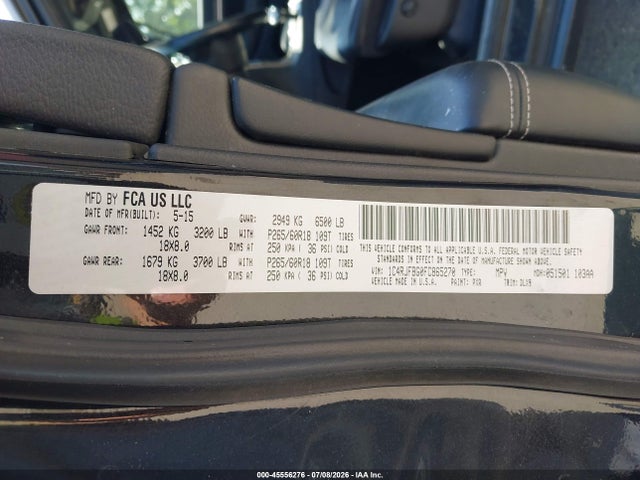 2015 Jeep Grand Cherokee Limited მანქანა იყიდება აუქციონზე, vin: 1C4RJFBG0FC865270, აუქციონის ნომერი: 45556276