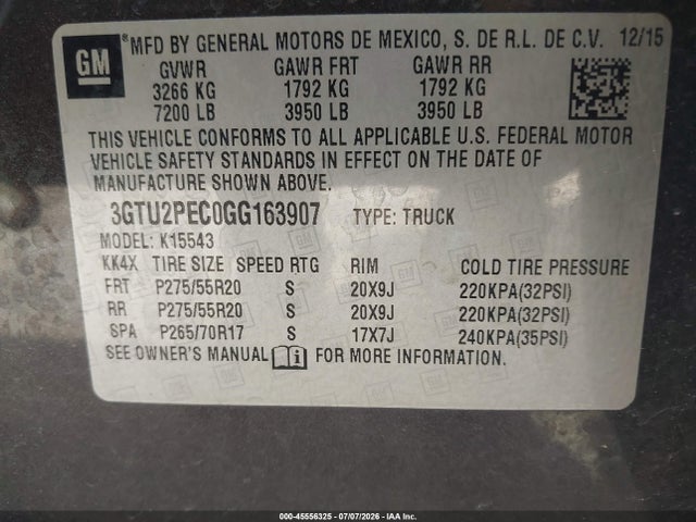 Продажа на аукционе авто 2016 Gmc Sierra 1500 Denali, vin: 3GTU2PEC0GG163907, номер лота: 45556325