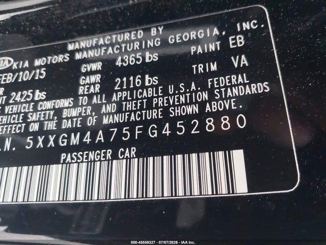 KIA Optima Lx 2015 5XXGM4A75FG452880 Image 9