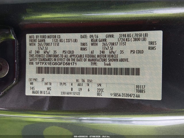 1FTFX1EG5GFD58171 Ford F-150 Lariat/xl/xlt