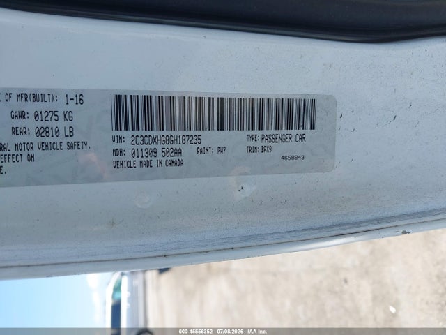 Продаж на аукціоні авто 2016 Dodge Charger Sxt, vin: 2C3CDXHG8GH187235, номер лоту: 45556352