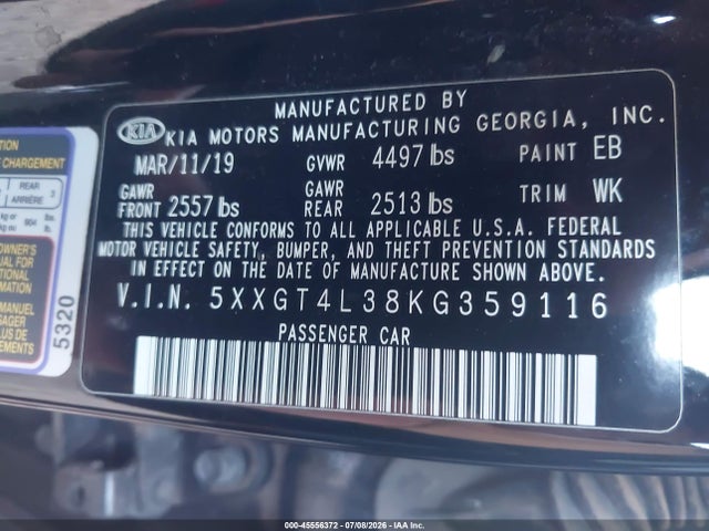 KIA Optima S 2019 5XXGT4L38KG359116 Image 9