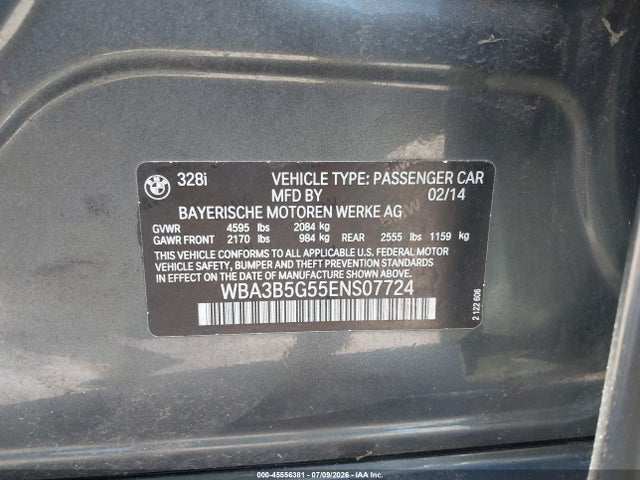 45556381 :رقم المزاد ، WBA3B5G55ENS07724 vin ، 2014 Bmw 328i Xdrive مزاد بيع