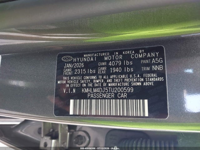 Продаж на аукціоні авто 2026 Hyundai Elantra Hybrid Blue, vin: KMHLM4DJ5TU200599, номер лоту: 45556386