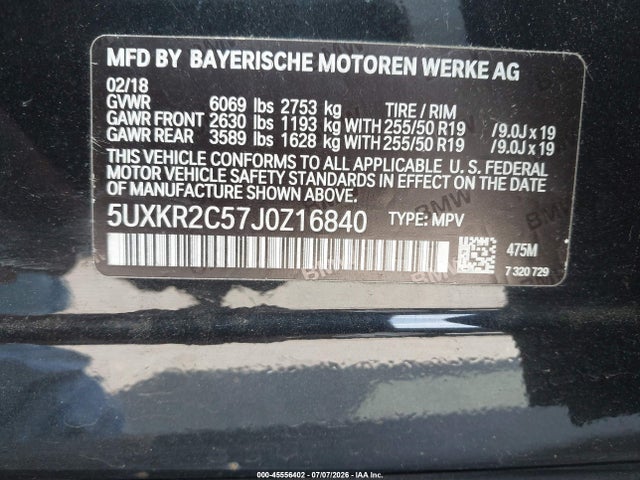 Продаж на аукціоні авто 2018 Bmw X5 Sdrive35i, vin: 5UXKR2C57J0Z16840, номер лоту: 45556402