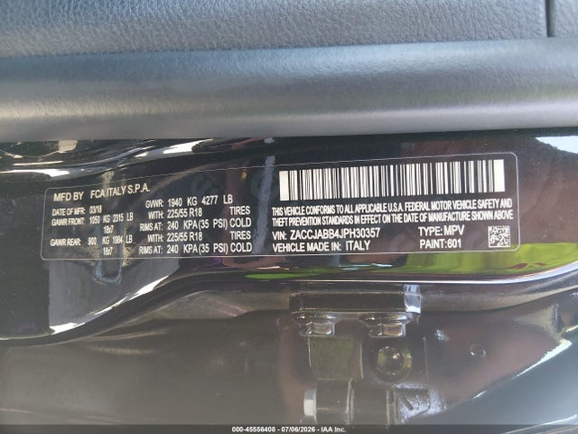 Продажа на аукционе авто 2018 Jeep Renegade Altitude Fwd, vin: ZACCJABB4JPH30357, номер лота: 45556408
