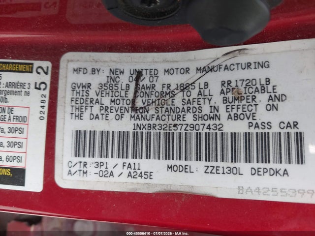 Продажа на аукционе авто 2007 Toyota Corolla Ce, vin: 1NXBR32E57Z907432, номер лота: 45556410