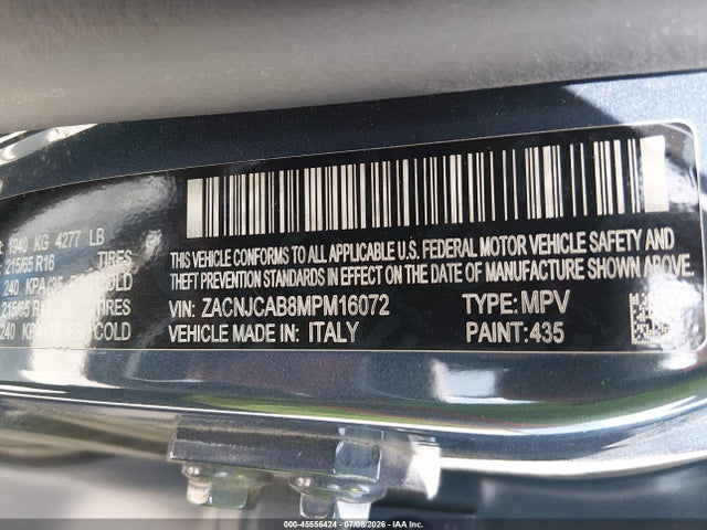 Продаж на аукціоні авто 2021 Jeep Renegade Sport Fwd, vin: ZACNJCAB8MPM16072, номер лоту: 45556424