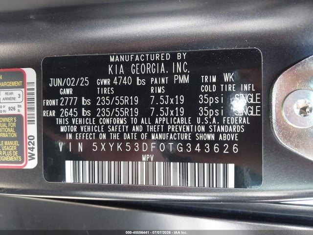 45556441 :رقم المزاد ، 5XYK53DF0TG343626 vin ، 2026 Kia Sportage Sx-prestige مزاد بيع