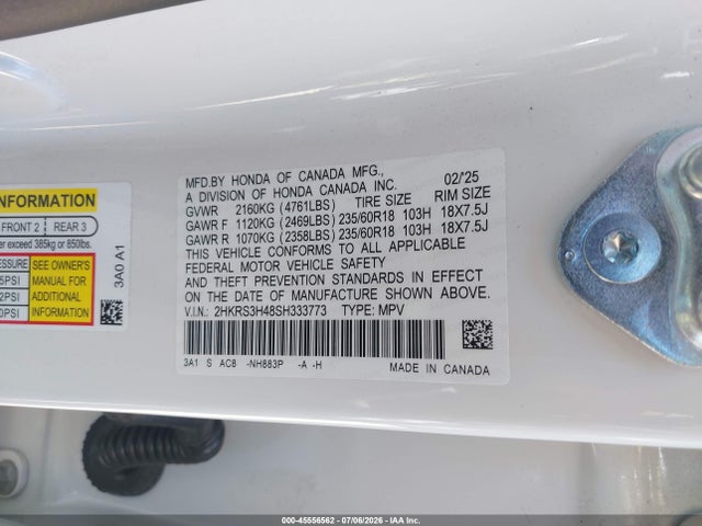 2HKRS3H48SH333773 Honda Cr-v Ex 2wd