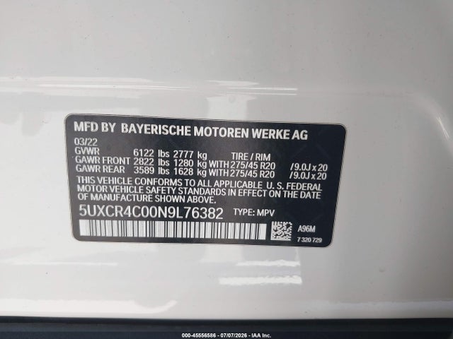 5UXCR4C00N9L76382 BMW X5 Sdrive40i