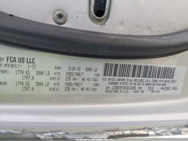 45556595 :رقم المزاد ، 1C6RR7KT4FS612459 vin ، 2015 Ram 1500 Tradesman مزاد بيع