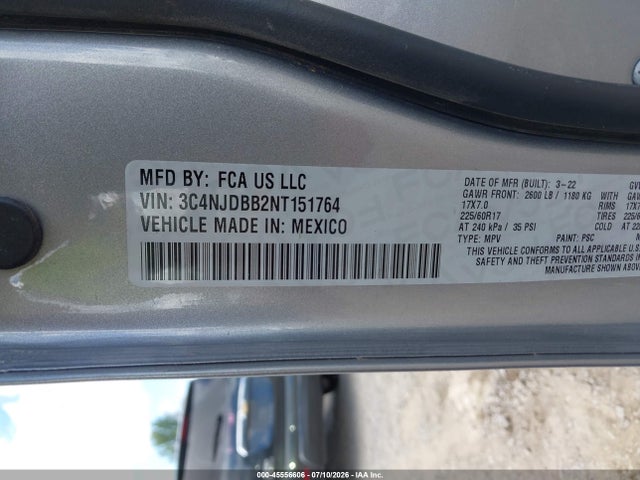 2022 Jeep Compass Latitude 4x4 მანქანა იყიდება აუქციონზე, vin: 3C4NJDBB2NT151764, აუქციონის ნომერი: 45556606