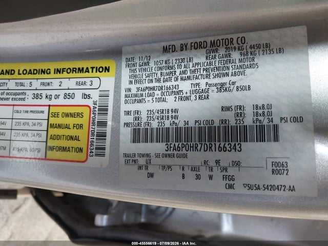 Продажа на аукционе авто 2013 Ford Fusion Se, vin: 3FA6P0HR7DR166343, номер лота: 45556619