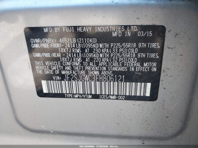 Aukcja sprzedaży 2015 Subaru Forester 2.0xt Touring, vin: JF2SJGWC3FH806121, numer aukcji: 45556666