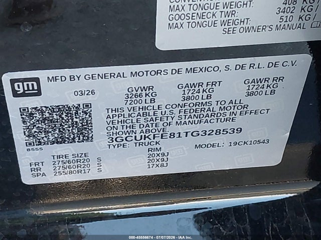 2026 Chevrolet Silverado 1500 4wd  Short Bed Lt Trail Boss მანქანა იყიდება აუქციონზე, vin: 3GCUKFE81TG328539, აუქციონის ნომერი: 45556674