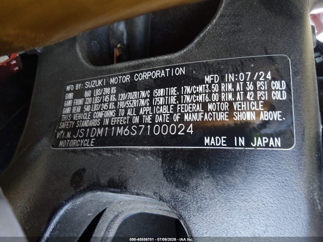 45556701 :رقم المزاد ، JS1DM11M6S7100024 vin ، 2025 Suzuki Gsx-r1000 R مزاد بيع