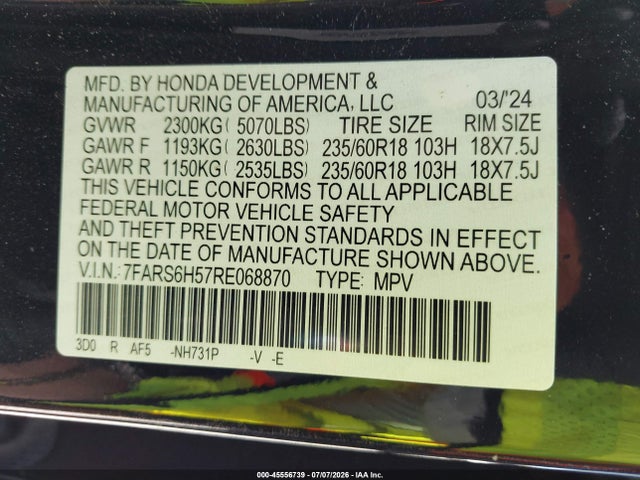 7FARS6H57RE068870 Honda Cr-v Hybrid Sport