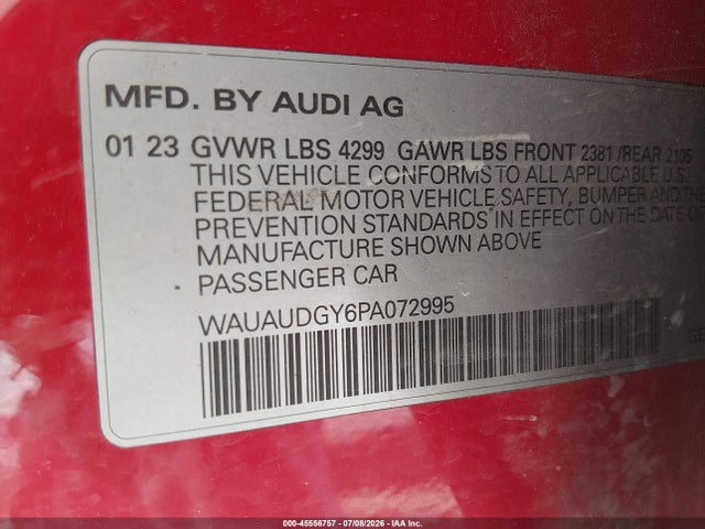 2023 Audi A3 Premium 40 Tfsi Front-wheel Drive S Tronic მანქანა იყიდება აუქციონზე, vin: WAUAUDGY6PA072995, აუქციონის ნომერი: 45556757