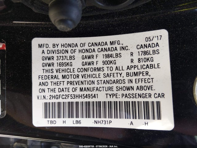 2HGFC2F53HH549541 Honda Civic Lx