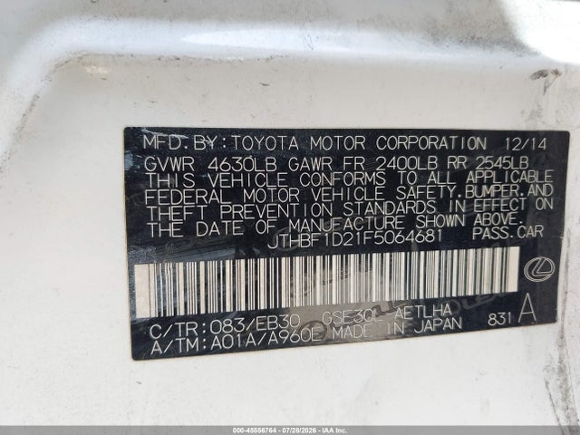 Lexus IS 250 2015 JTHBF1D21F5064681 Image 9