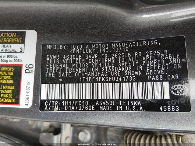 4T1BF1FK6HU341733 Toyota CAMRY LE