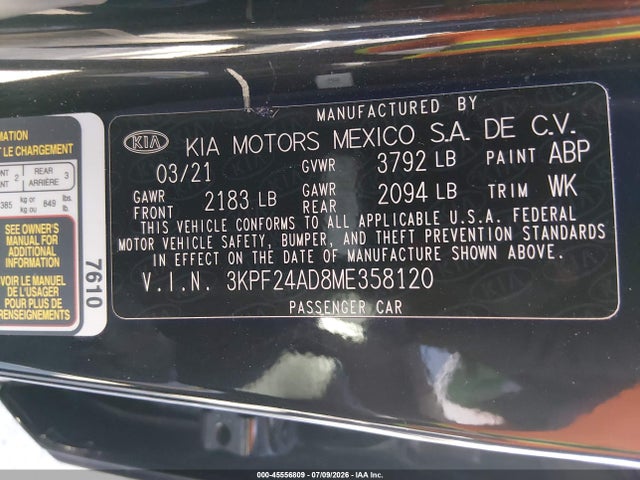 KIA Forte Lxs 2021 3KPF24AD8ME358120 Image 9