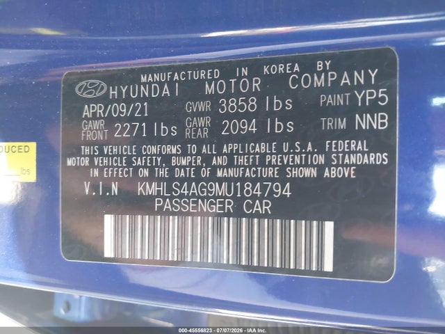KMHLS4AG9MU184794 Hyundai ELANTRA SEL