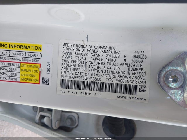 Honda Civic Sport 2023 2HGFE2F58PH508833 Image 9