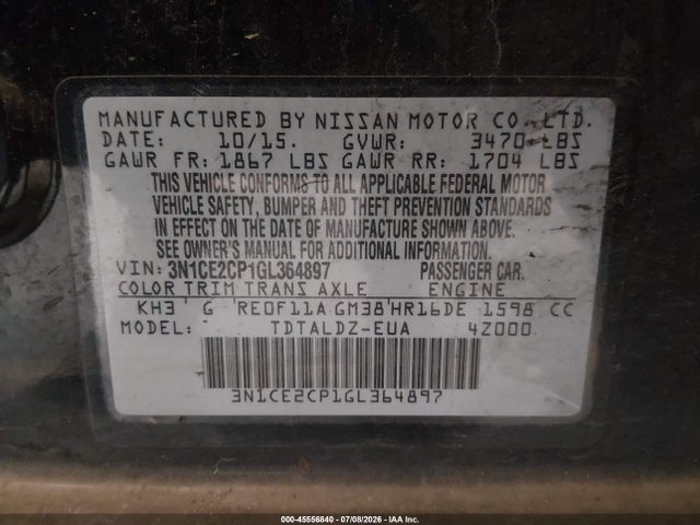Nissan Versa Note S (sr)/s Plus/sl/sr/sv 2016 3N1CE2CP1GL364897 Image 9
