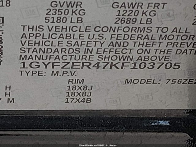 45556844 :رقم المزاد ، 1GYFZER47KF103705 vin ، 2019 Cadillac Xt4 Sport مزاد بيع