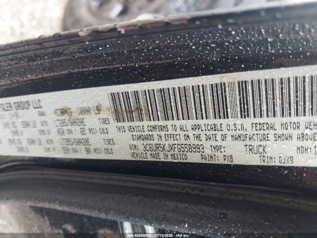 2015 Ram 2500 Laramie მანქანა იყიდება აუქციონზე, vin: 3C6UR5KJXFG558993, აუქციონის ნომერი: 45556853